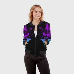 Женский бомбер 3D Бабочки в неоне - фото 2