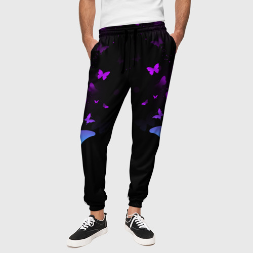 Мужские брюки 3D Бабочки в неоне, цвет 3D печать - фото 4