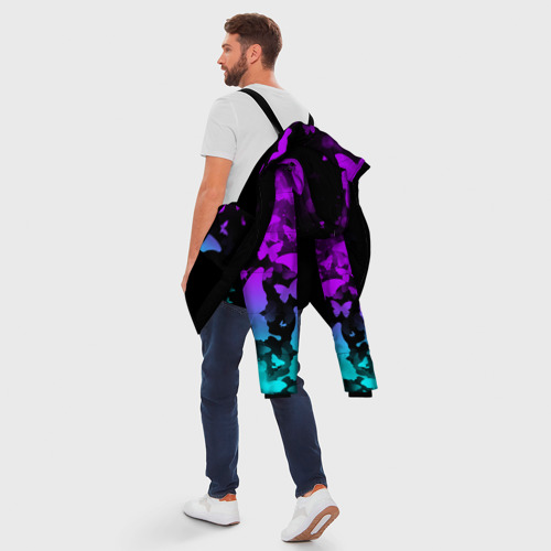 Мужская зимняя куртка 3D Бабочки в неоне, цвет черный - фото 5