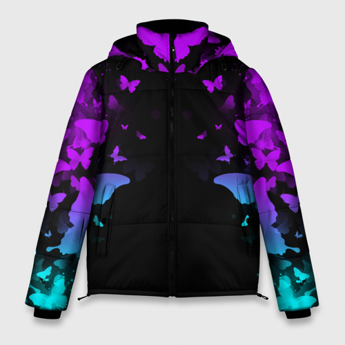 Мужская зимняя куртка 3D Бабочки в неоне, цвет черный
