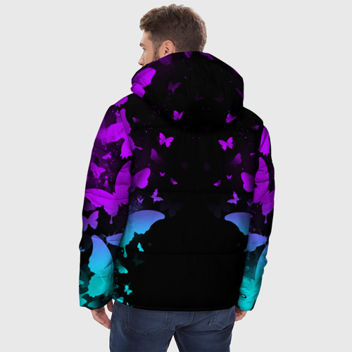 Мужская зимняя куртка 3D Бабочки в неоне, цвет черный - фото 4