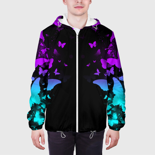 Мужская куртка 3D Бабочки в неоне, цвет 3D печать - фото 4