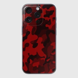 Чехол для iPhone 15 Pro силиконовый с защитой камеры Red military красный камуфляж
