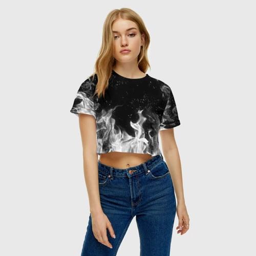 Женская футболка Crop-top 3D Белый огонь white fire