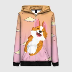 Женская толстовка 3D на молнии Милый корги