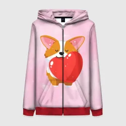 Женская толстовка 3D на молнии Милый корги