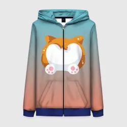Женская толстовка 3D на молнии Милый корги