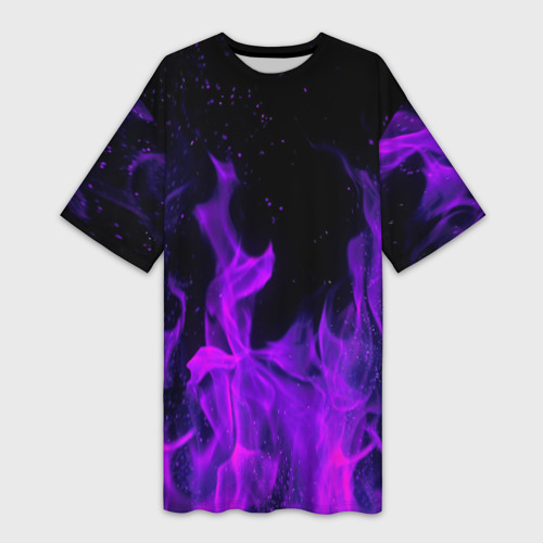 Платье-футболка 3D Фиолетовый огонь purple fire, цвет 3D печать