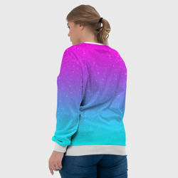 Свитшот с принтом Неоновый космос для женщины, вид на модели сзади №3. Цвет основы: белый