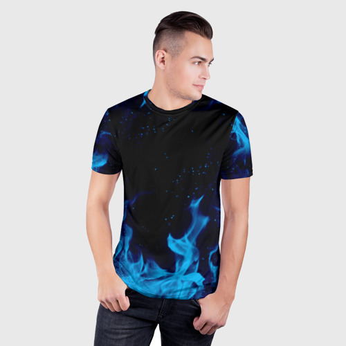 Мужская футболка 3D Slim с принтом СИНИЙ ОГОНЬ | BLUE FIRE, фото на моделе #1