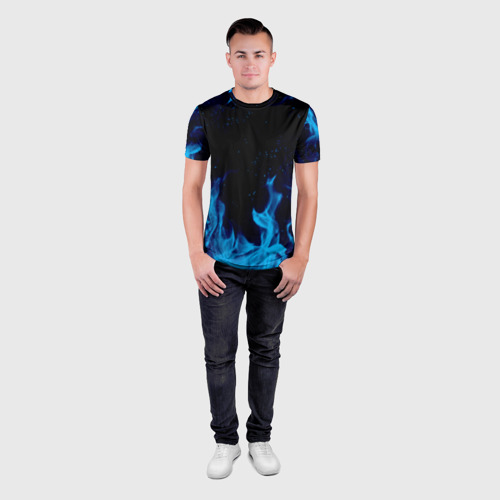 Мужская футболка 3D Slim с принтом СИНИЙ ОГОНЬ | BLUE FIRE, вид сбоку #3