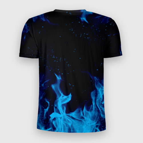 Мужская футболка 3D Slim с принтом СИНИЙ ОГОНЬ | BLUE FIRE, вид сзади #1