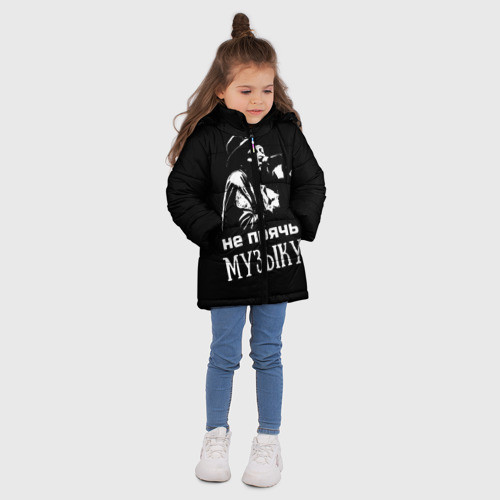 Зимняя куртка для девочек 3D Не прячь музыку, цвет светло-серый - фото 5