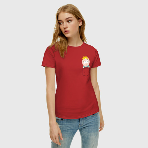 Женская футболка хлопок с принтом БАТТЕРС, фото на моделе #1