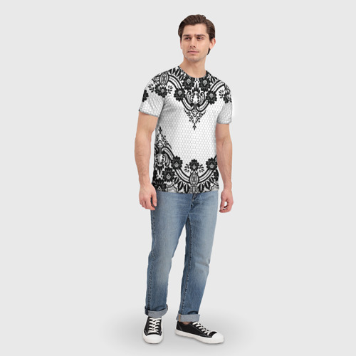 Мужская футболка 3D с принтом КРУЖЕВА | WEAVING, вид сбоку #3