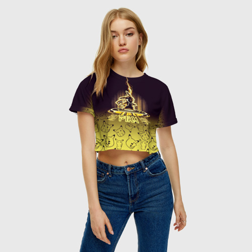 Женская футболка Crop-top 3D Пикачу (Oko), цвет 3D печать - фото 3