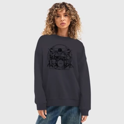 Женский свитшот oversize без начеса хлопок Витрувианский барабанщик - фото 2