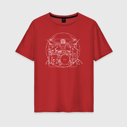 Женская футболка хлопок Oversize Витрувианский барабанщик 2, цвет красный