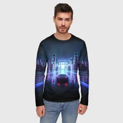 Мужской лонгслив 3D Synthwave Retrowave - фото 2
