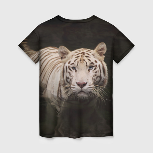 Женская футболка 3D с принтом Белый тигр, вид сзади #1