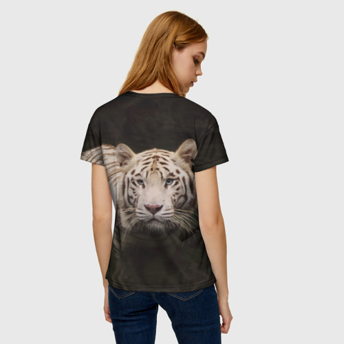 Женская футболка 3D с принтом Белый тигр, вид сзади #2