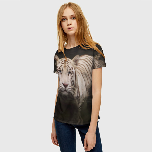 Женская футболка 3D с принтом Белый тигр, фото на моделе #1