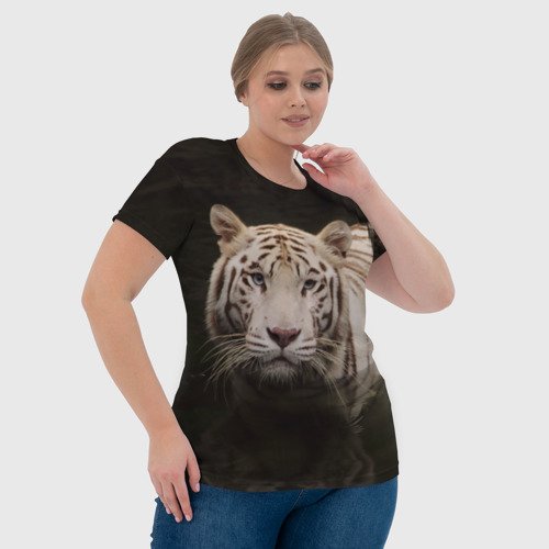 Женская футболка 3D с принтом Белый тигр, фото #4