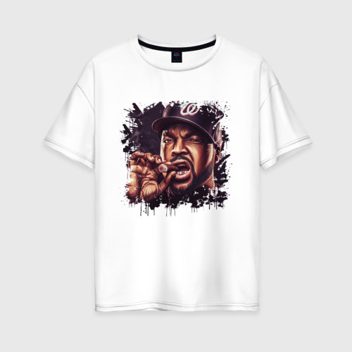 Женская футболка из хлопка оверсайз с принтом Ice Cube Айс Куб, вид спереди №1