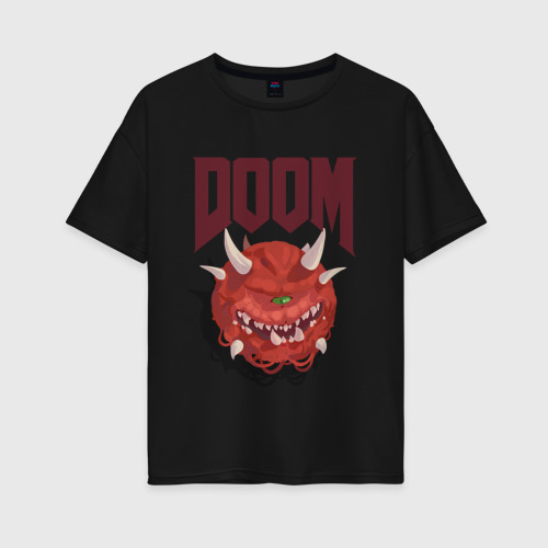 Женская футболка хлопок Oversize Doom, цвет черный