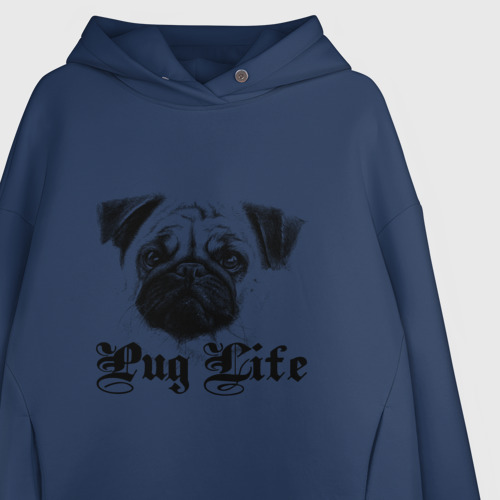 Женское худи Oversize хлопок Pug life, цвет темно-синий - фото 3