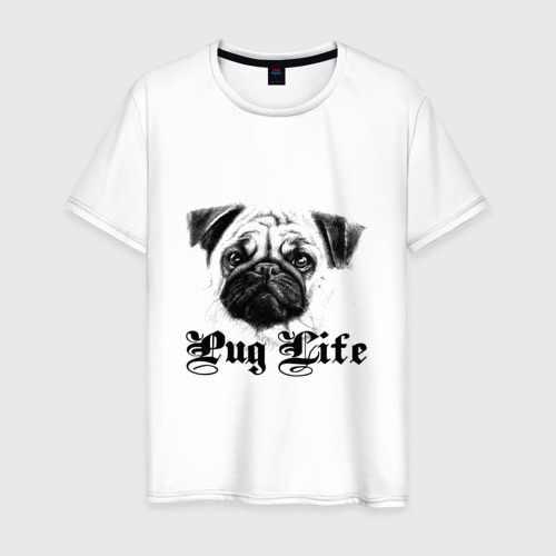 Мужская футболка хлопок Pug life, цвет белый