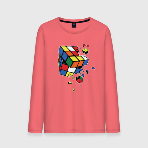 Мужской лонгслив хлопок Кубик Рубика, цвет коралловый