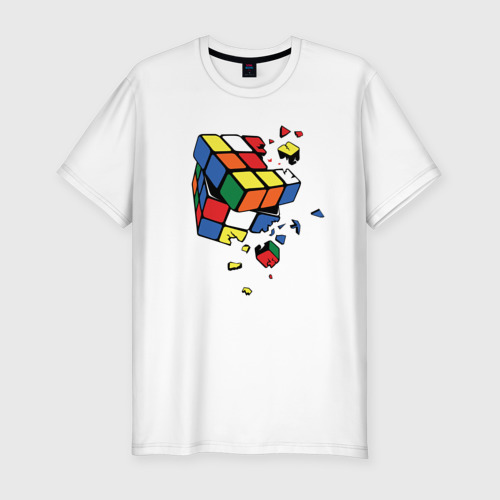 Мужская приталенная футболка из хлопка с принтом Кубик Рубика, вид спереди №1