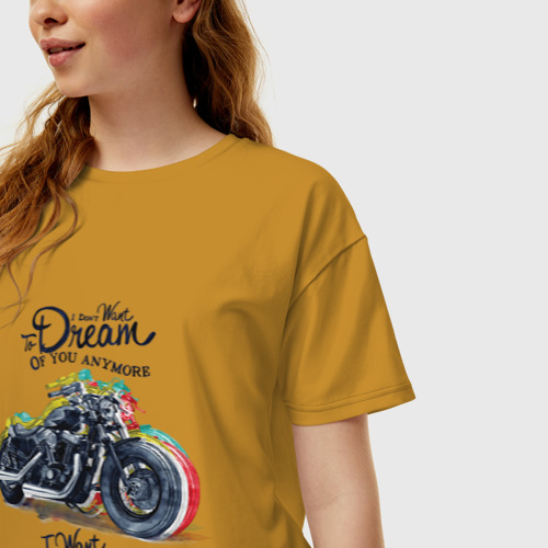 Женская футболка хлопок Oversize Мотоцикл, цвет горчичный - фото 3