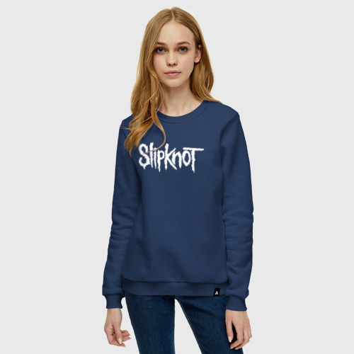 Женский свитшот хлопок Slipknot на спине, цвет темно-синий - фото 3