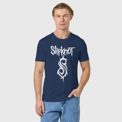 Мужская футболка хлопок SLIPKNOT, цвет темно-синий - фото 3