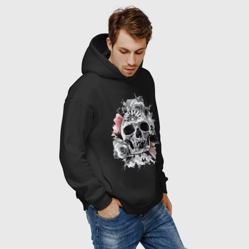 Мужское худи Oversize хлопок Vanguard skull and flowers, цвет черный - фото 7