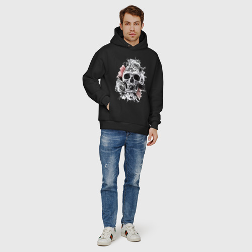 Мужское худи Oversize хлопок Vanguard skull and flowers, цвет черный - фото 6