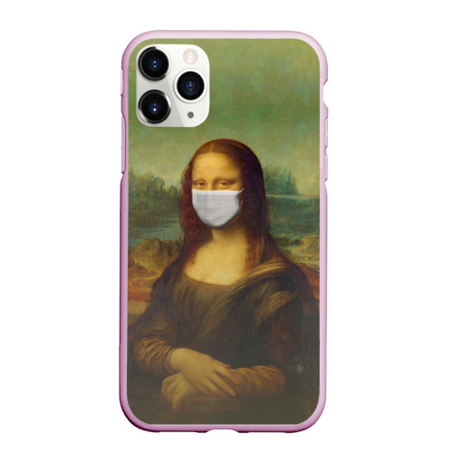 Чехол для iPhone 11 Pro Max матовый Мона Лиза в маске, цвет розовый