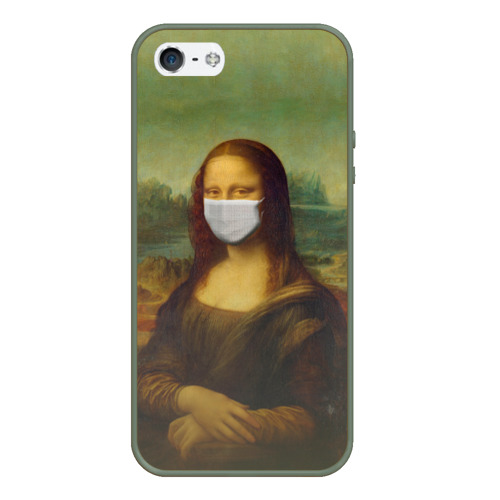 Чехол для iPhone 5/5S матовый Мона Лиза в маске, цвет темно-зеленый