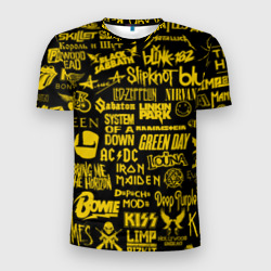 Мужская футболка 3D Slim Логотипы рок групп gold