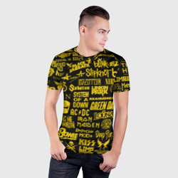 Мужская футболка 3D Slim Логотипы рок групп gold - фото 2