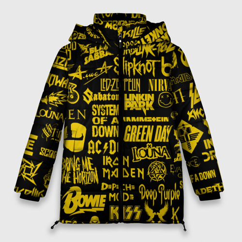Женская зимняя куртка Oversize Логотипы рок групп gold, цвет черный