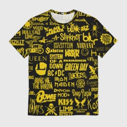Мужская футболка 3D Логотипы рок групп gold