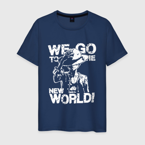 Мужская футболка из хлопка с принтом Мы отправляемся в новый мир, вид спереди №1
