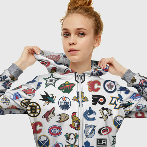 Женская толстовка 3D на молнии Логотипы НХЛ, цвет меланж - фото 5