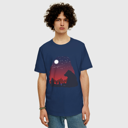 Мужская футболка хлопок Oversize Медведь, цвет темно-синий - фото 3