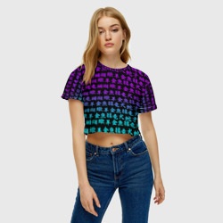 Женская футболка Crop-top 3D Неоновые иероглифы neon - фото 2