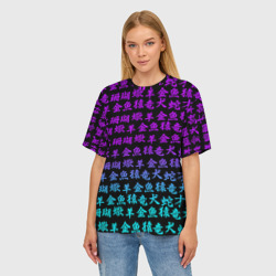 Женская футболка oversize 3D Неоновые иероглифы neon - фото 2