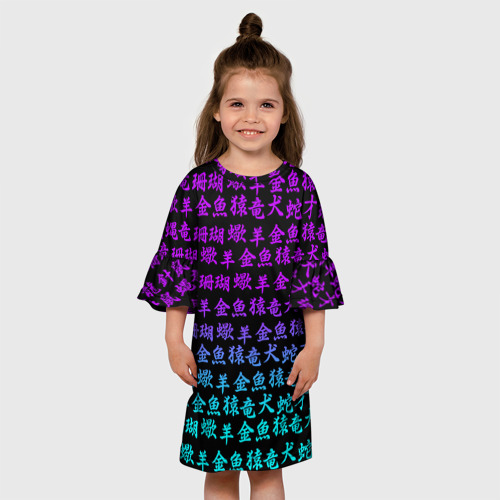 Детское платье 3D Неоновые иероглифы neon, цвет 3D печать - фото 4